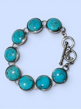 Sterling Silver Turquoise Link Bracelet Whitney Kelly Round Cabochons 925 Marked